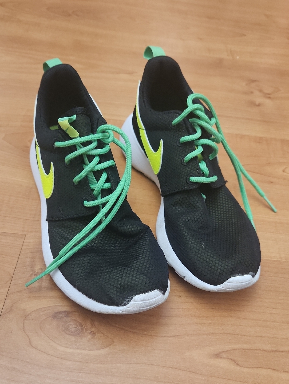 Nike Black Sneakers with Lime Swoosh and Mint Laces